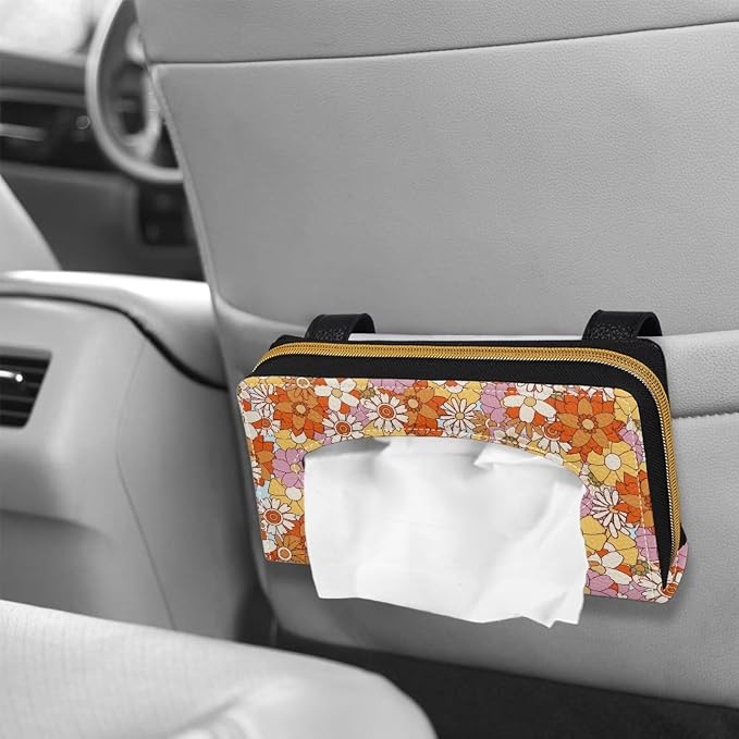 Colourful Daisies Car Visor Napkin Box Automotive Tissue Holder Daisies Car Interior Accessories Multi Functional Tissue Case Holder