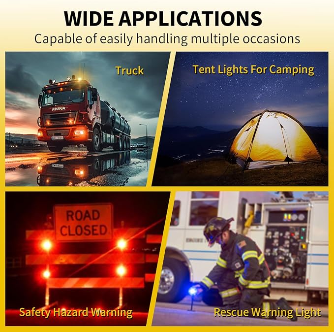 Tumecos Emergency Flare Alert Warning Signal Caution Light LED Beacon Pro with Magnetic Base for Vehicle (Yellow 4)
