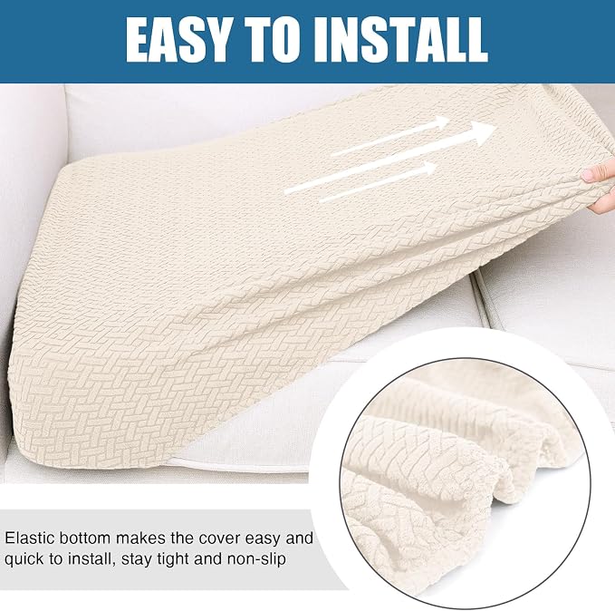 Smiry Waterproof Couch Cushion Covers, Stretch Jacquard Thick Sofa Cushion Covers, Washable Seat Slipcover Elastic Furniture Protector for Pets, Kid (3PC, Light Biege)