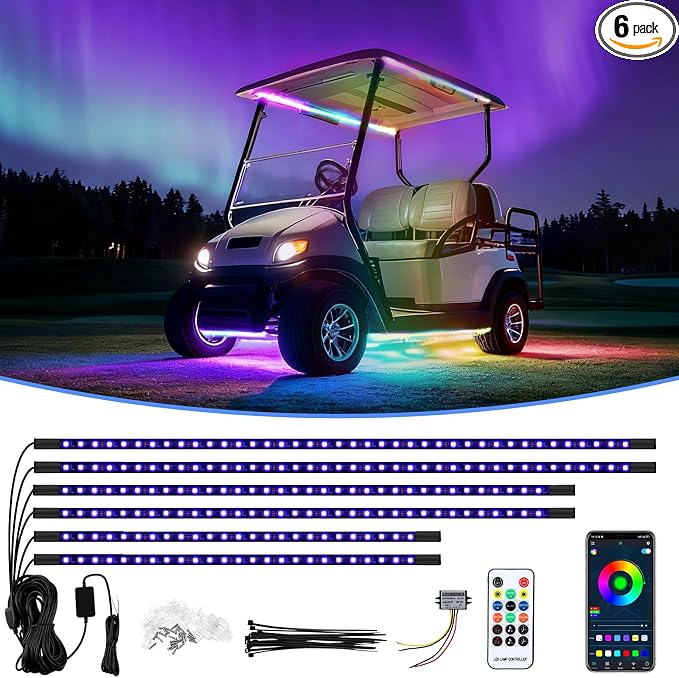iLSKW Golf Cart Underglow LED Light Strip 6pcs, Golf Cart Underbody Light Kit Remote Control for EZGO Yamaha Club Car 12V-80V Input 6pcs