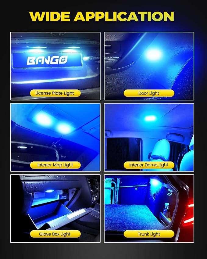 BANGO 194 LED Bulb, Super Bright 168 T10 2825 W5W LED Replacement Bulbs for Car Interior Dome Map Door Courtesy Trunk Side Marker License Plate Lights, Ice Blue (Pack of 10)