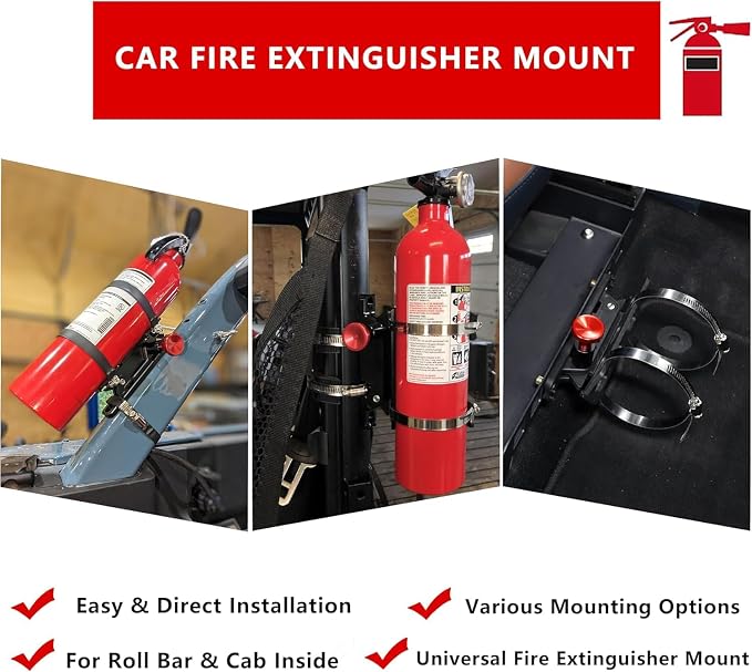 Aluminum Quick Release Fire Extinguisher Mount for 1-10LB Extinguisher | Fit Most Vehicle, Adjustable Roll Bar Holder Compatible with Jeep Wrangler TJ/JK/JL/JKU, Polaris RZR UTV SXS Can-Am X3,Silver