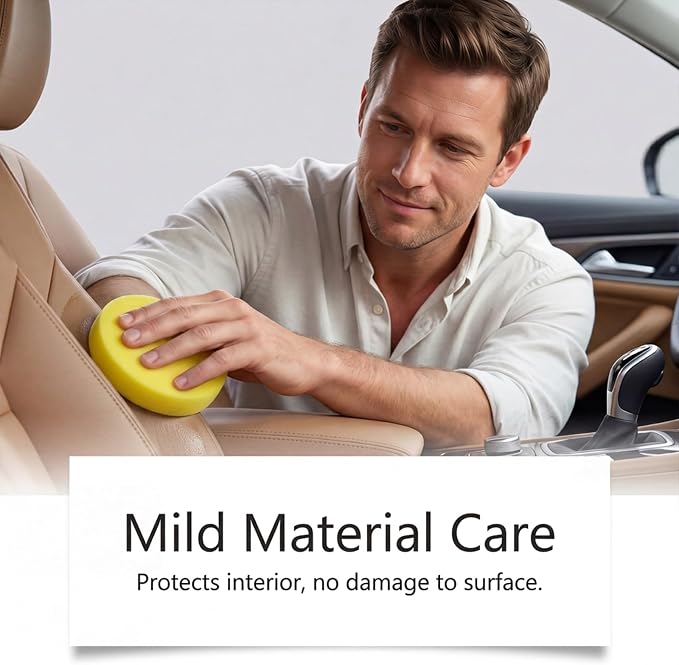 Car Interior Cleaner Foam with Sponge & Microfiber Towel, Deep Cleaning Auto Detailing Spray for Dashboard, Leather, Vinyl, Plastic, Carpet & Upholstery, Fast Stain Removal, Quick Drying, Lemon Scent