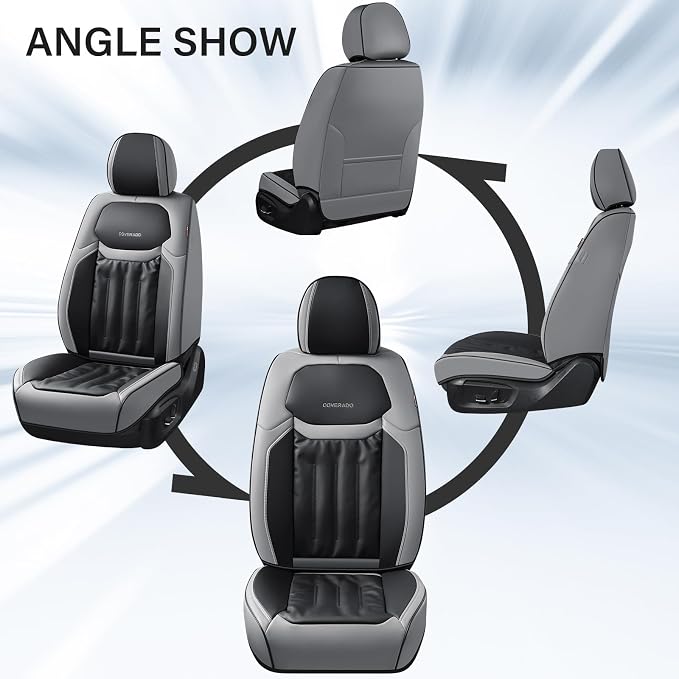 Coverado Seat Covers Full Set, Car Seat Covers 5 Seats, Front and Back Car Seat Protector, Automotive Seat Covers Fit for Most Sedans SUV Pick-ups Trucks, Gray&Black