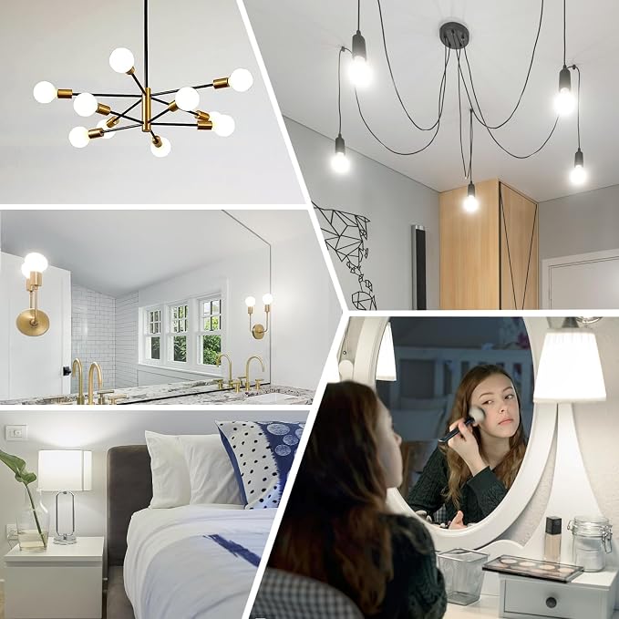 G25 LED Globe Light Bulbs, Dimmable 5W (40W Equivalent) LED Round Bathroom Bulbs, Natural White 4000K, 500LM, E26 Base, CRI90+ Decorative Glass Bulbs for Vanity Makeup Mirror Bedroom, 6 Pack