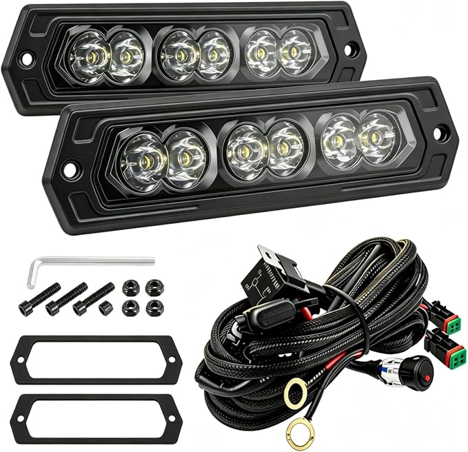 Flush Mount LED Pods 7 Inch Spot Beam Backup Reverse Light with DT Harness | Flush Mount LED Reverse Light 60W Spot Beam 6000LM, 300ft Range. Bumper Lights IP68 Screwless for Truck Pickup SUV Off Road