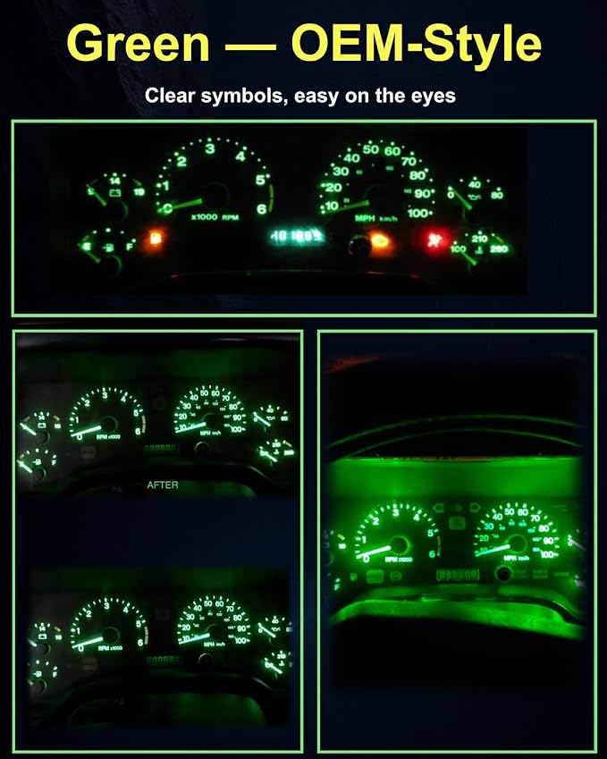 16 Pieces Interior Dash Instrument Gauge Lights with Sockets + Climate Control LED Bulb Kit, Factory-Style Green Glow Upgrade, Fits Jeep Wrangler TJ 1997-2006