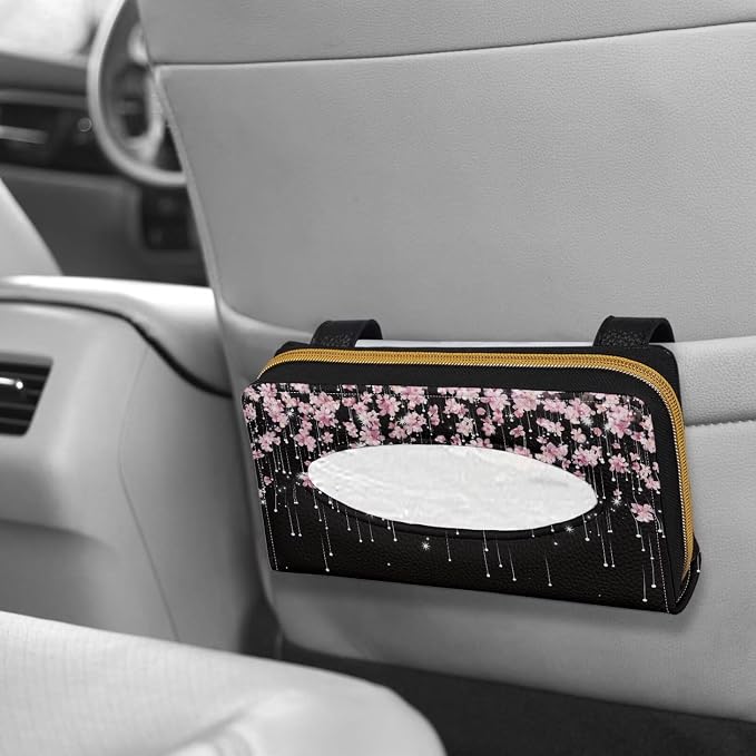 Automotive Tissue Napkin Holder Cherry Blossom Car Visor Tissue Box Water Proof Durable Car Napkin Holder for Sun Visor Back Seat Pink
