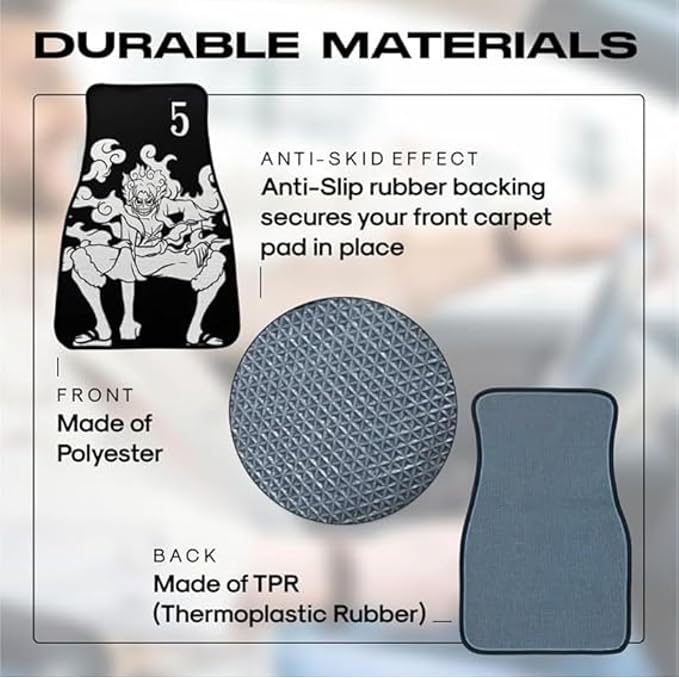 Anime-Inspired Car Floor Mat Set of 2 Front – Non-Slip Waterproof Auto Mats, Universal Fit Anti-Skid Rubber Backing, Interior Floor Mat Accessories for Cars, Trucks & SUVs (Black Gear 5)