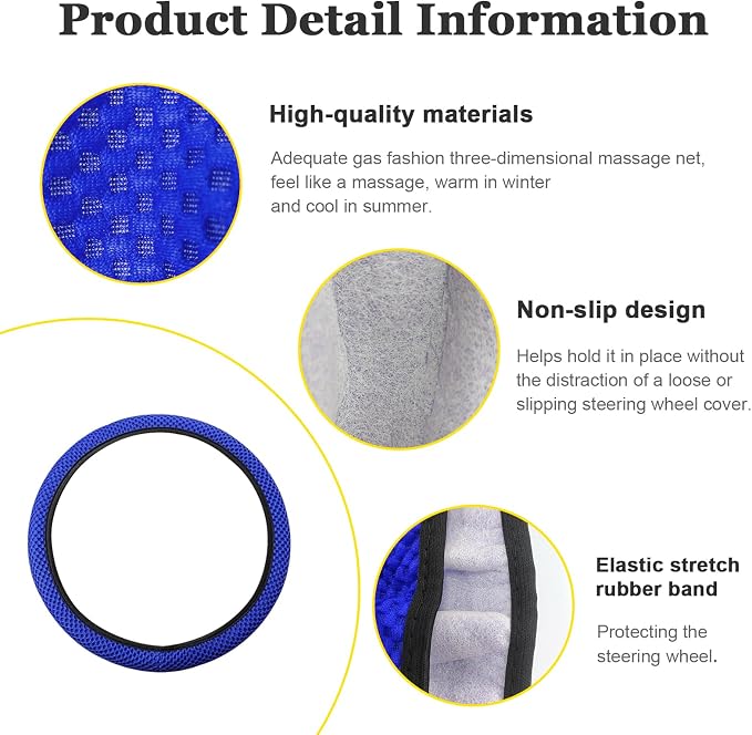 Kewucn Car Elastic Stretch Steering Wheel Cover, Soft Microfiber Breathable Ice Silk, Universal 15 Inch Anti-Slip Auto Steering Wheel Protector, Fit Car, SUV, Van, Sedan, Truck (Blue)