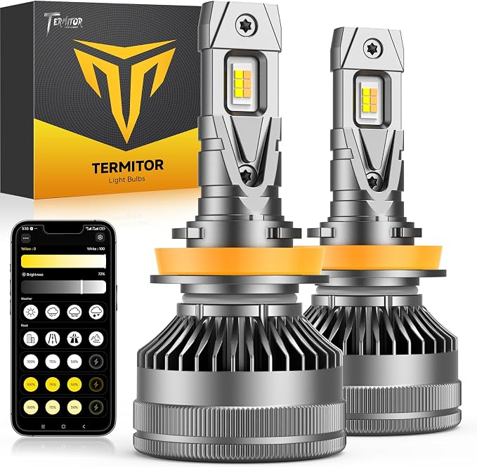 Termitor Latest H11/H9/H8 Smart Light Bulb, Up 20X 0-166,000LM Variable Brightness, 3000K to 6500K App Control Color, One-touch Driving Mode Switching, 360° Adjustable Quick Install, Pack of 2