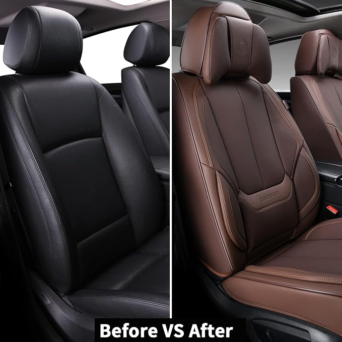Coverado Car Seat Covers, Seat Covers for Cars, Waterproof Leather Auto Seat Protectors, Leather Car Seat Cushion, Car Interiors Accessories Universal Fit for Most Cars