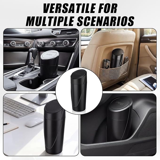 Outus 3 Pack Car Trash Can with Lid, Leakproof Car Garbage Can Cup Holder with 60 Bags Mini Trash Cans for Cars, Small Vehicle Garbage Bin for Cars, Office, Home, Bedroom, Black