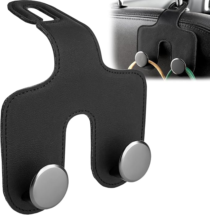 JESTOP Car Headrest Hook, Bags Hanger for Car, Leatehr Car Double Hooks for Purses and Bags, Car Hanger Storage Holder for Handbag Coat Umbrella, Car Inside Accessories