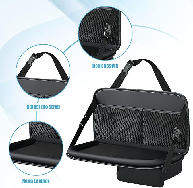 Car Backseat Organizer, Large Capacity Trunk Organizer for Cars, Detachable Automotive Back Seat Protector Kick Mat, Multi-Pocket Vehicle Seat Back Storage Bag, Car Accessories (With Tray)