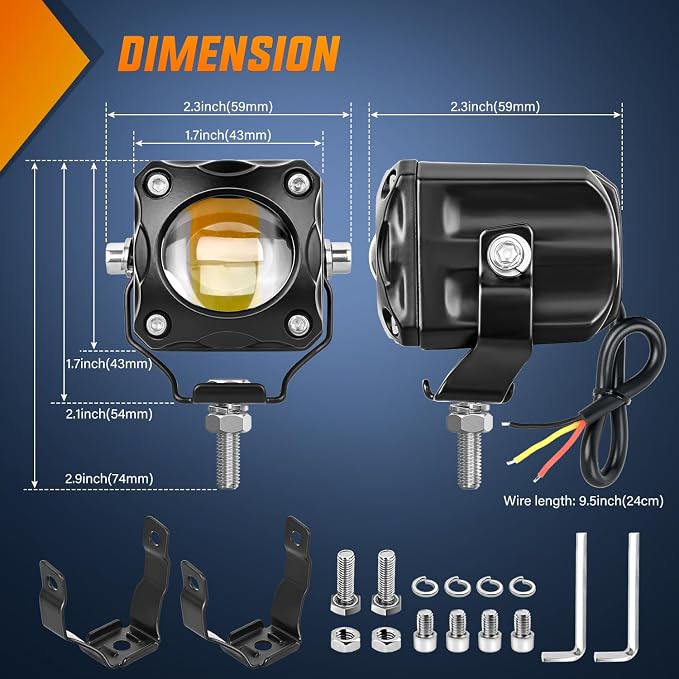 Nilight Motorcycle Driving Lights 1.7 inch White Amber Spot Beam Fog Light LED Pods IP67 Waterproof Auxiliary Offroad Lighting for Motorbike Dirt Bike e-Bike Scooter Snowmobile ATV UTV SUV Truck