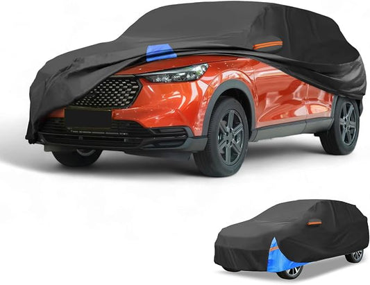 Waterproof All-Weather Universal Car Cover with Right Side Zipper, 190T Polyeste Black Blue Fits for SUV Up to 181" Length
