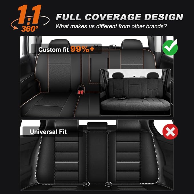 AOMSAZTO Truck Seat Covers for Chevy Silverado/GMC Sierra 1500 (2007-2013) 2500HD/3500HD (2007-2014) - Black with White Trim Faux Leather Car Seat Cover Full Set(Rear 40/60 Split for Crew Cab)