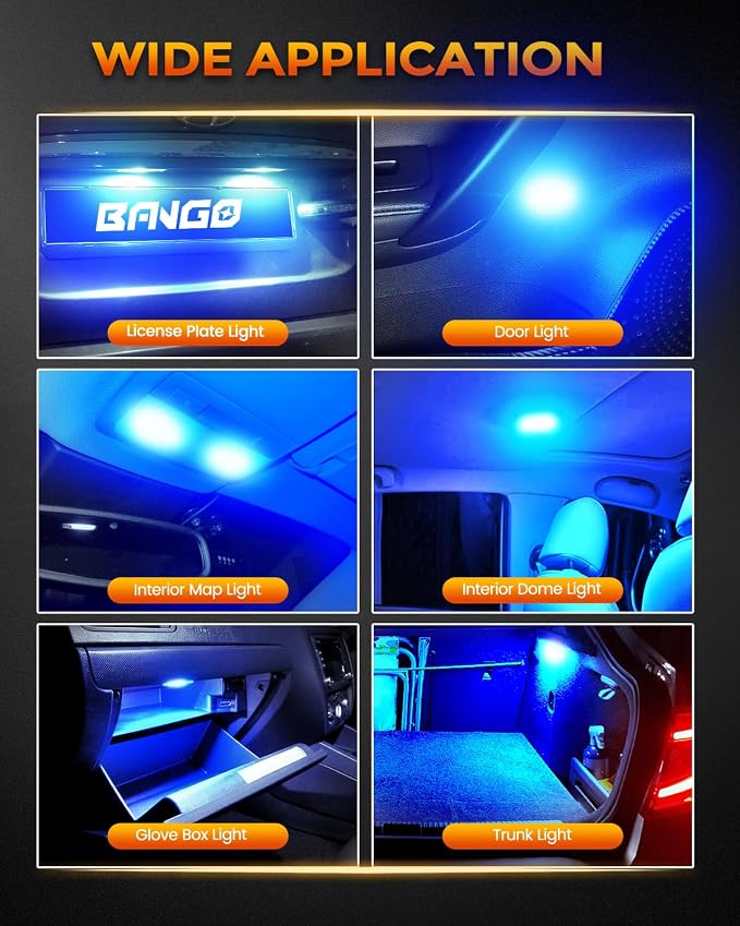 BANGO 24 Pieces Car LED Interior Light Bulbs, Non-Polarity Design with Removal Tool, Suitable for Car Dome Map Door Trunk License Plate Lights, Etc. (Ice Blue)
