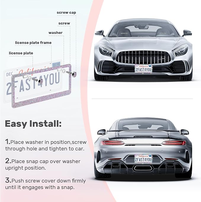 QUANQIUFEI 1 Pack Bling License Plate Frames, Sparkly Rhinestone Diamond Car License Plate Cover for Women, Stainless Steel Car Accessories with Glitter Crystal Caps (1 Pack Colorful)