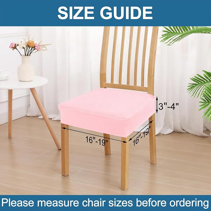 Smiry Waterproof Seat Covers for Dining Room Chairs Set of 6, Stretch Jacquard Removable Washable Chair Seat Slipcovers Protector, No Rear Covers, Blush Pink