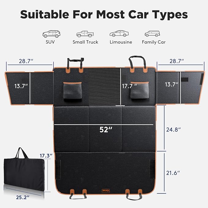 FURTIME Dog Car Seat Cover for Back Seat, Upgraded PU Leather Back Seat Extender with Hard Bottom Holds 400LBS, Waterproof Anti-Scratch, Large Space Back Seat Cover for Car, SUV, Small Truck