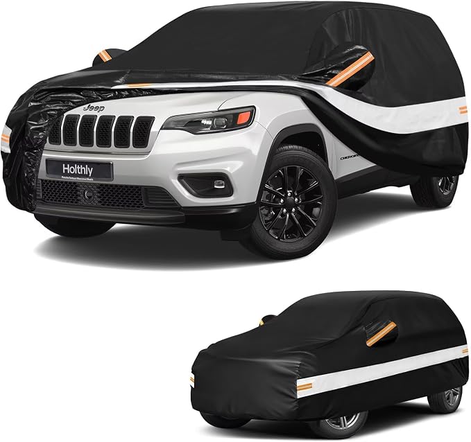 10 Layers SUV Car Cover Custom Fit for Jeep Cherokee(2013-2026), Waterproof All Weather for Automobiles, Outdoor Full Cover Sun Dust Rain Protection with Cotton. Black