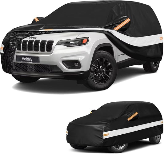 10 Layers SUV Car Cover Custom Fit for Jeep Cherokee(2013-2026), Waterproof All Weather for Automobiles, Outdoor Full Cover Sun Dust Rain Protection with Cotton. Black