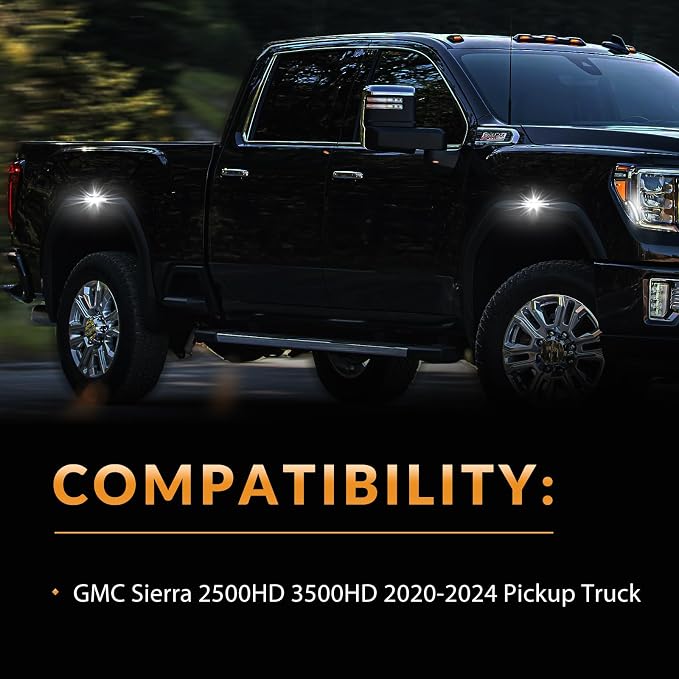 LED Side Marker Lights for GMC Sierra 2500HD 3500HD 2020-2025 Pickup Truck White Front Rear Fender Marker Lamps Smoked Len
