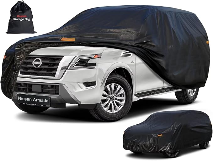 Kayme 7 Layers SUV Car Cover Custom Fit for Nissan Armada (2003-2026), Waterproof All Weather for Automobiles,Rain Sun UV Protection.Black
