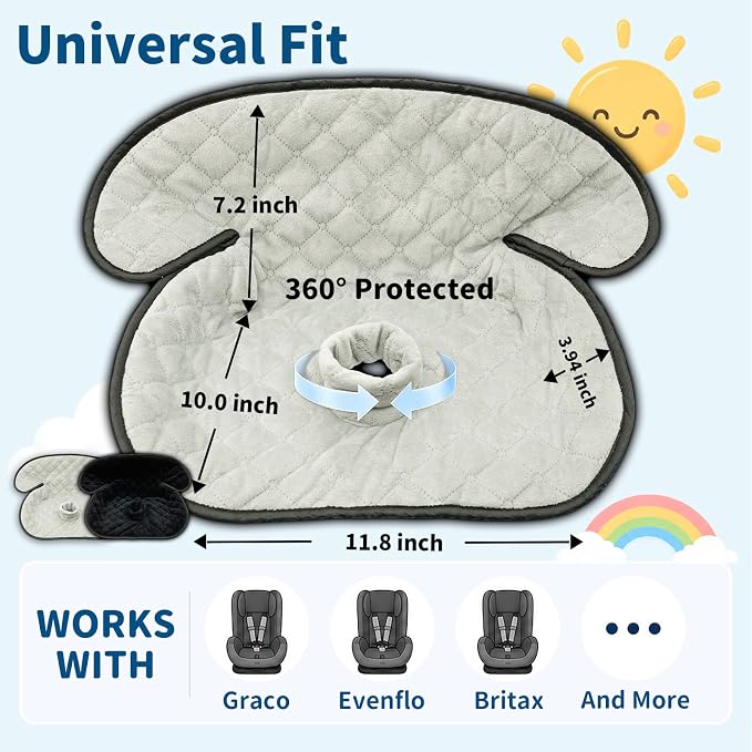 Wonderkin 2-Pack Potty Training Car Seat Protector, Waterproof Car Seat Liner, Non-Slip Leak-Proof Piddle Pads,Washable Cover Fits Car Seats Strollers Bouncers, Ages 6 Months to 4 Years (Grey+Black)