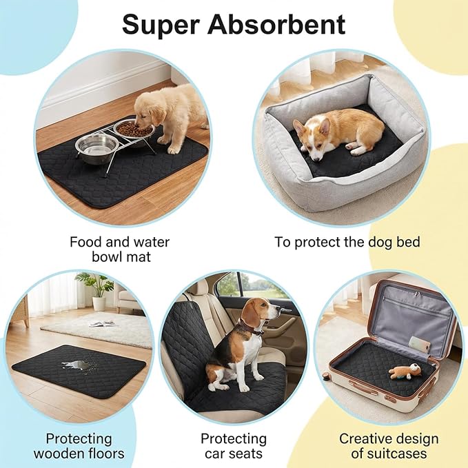 2 PCS Waterproof Chair Pads for Incontinence, Non-Slip Absorbent Wheelchair Seat Protector 19.69" × 15.75" Washable Seat Covers Black Reusable Chair Protector for Bed Wheelchair Seniors Adult