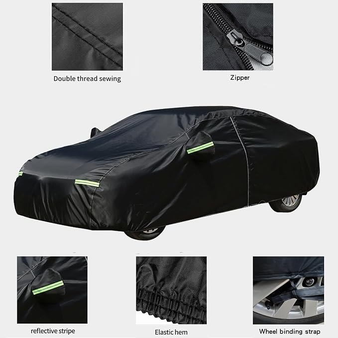 Car Cover for Sedan, Car Cover Waterproof All Weather for Automobiles, Outdoor Heavy Duty Full Car Covers Windproof Universal Fit for Sedan 180-185 inch