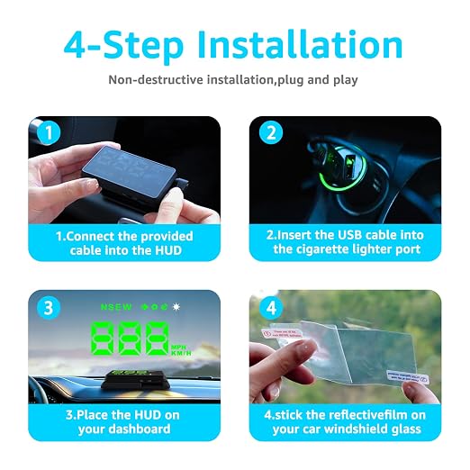 Heads up Display for Cars,Car HUD,Head up Display for Car,Car Speedometer Display,Automatic Brightness Adjustment,Speeding Alert,USB Cable Plug & Play