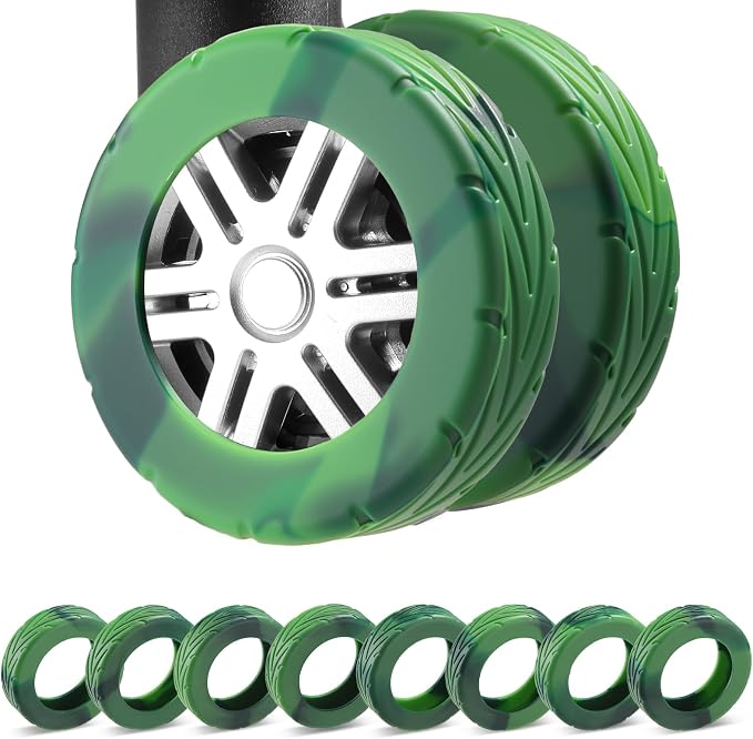 8Pcs Luggage Wheel Covers, Travel Accessories (Gradient Forest Green) | Wear-resistant & anti-noise silicone covers. Fits 2-2.4" wheels. Protects suitcase wheels. Travel essential for suitcases