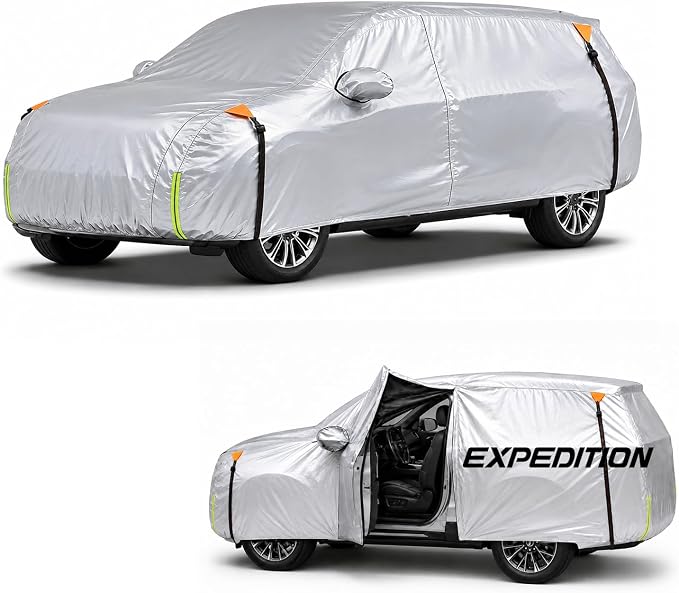 Wigoo Car Cover Compatible with Ford Expedition 2017-2026, Custom Fit Waterproof All Weather Outdoor Indoor Full SUV Cover, Windproof Sun UV Rain Snow Dust Protection, Door Zipper, Reflective Strips