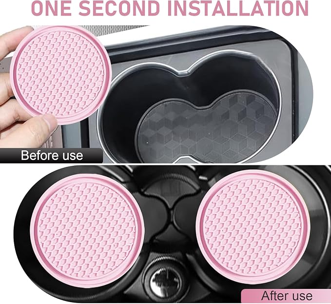 Car Cup Coaster, Universal Non-Slip Cup Holder Coasters for Car, Honeycomb Embedded Decorative Silicone Coasters, Cars Interior Decorative Accessories (Pink)