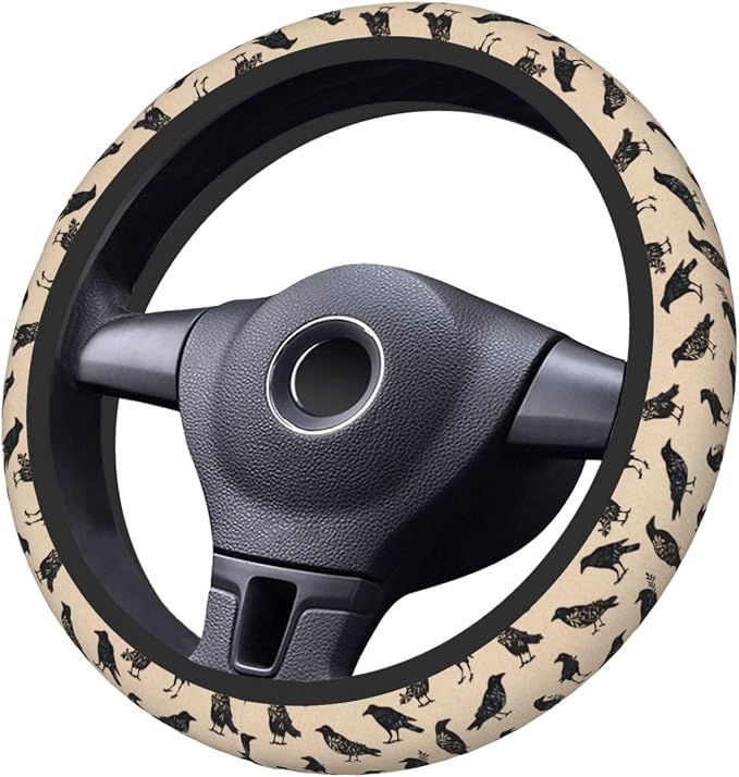 Goth Raven Elastic Steering Wheel Cover Non-Slip Breathable Steering Wheel Protector Fit Auto, SUVs, Truck