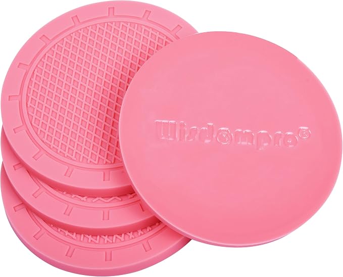 Car Coasters, Wisdompro 4 Pack PVC Car Cup Holder Insert Coaster - Anti Slip Universal Vehicle Interior Accessories Cup Mats for Women(Diameter 3", Pink)