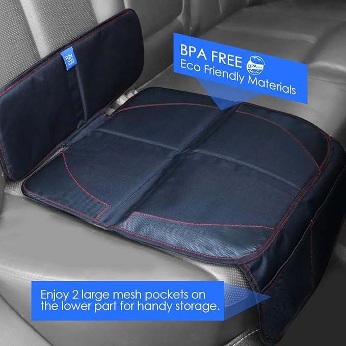 funbliss Car Seat Protector for Child Car Seat | Auto Seat Cover Mat, Thickest Padding, Protects Leather & Fabric Upholstery, PVC Leather Reinforced Corners