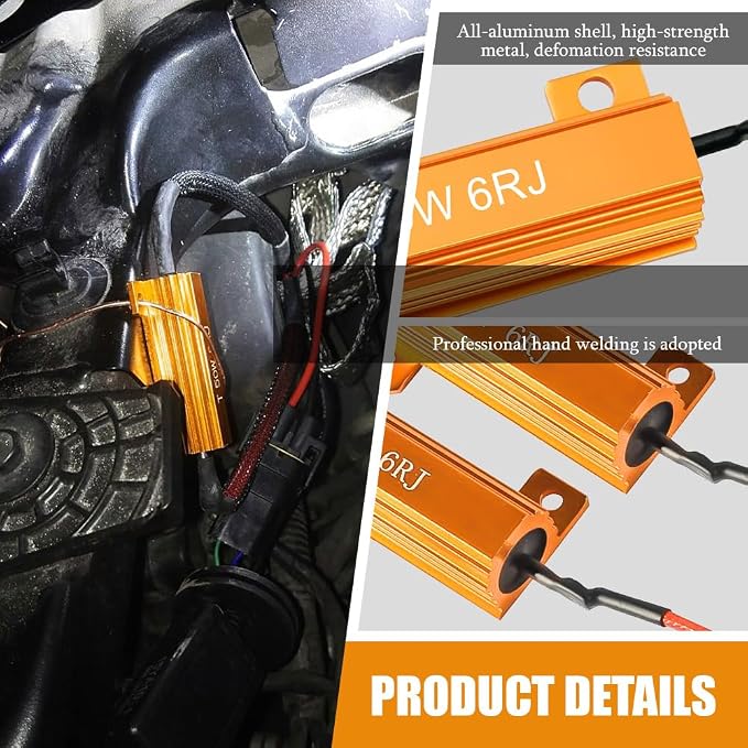 4PCS Load Resistors, 50W 6Ohm Car Resistors, LED Turn Signal Resistor Flasher Adaptor, Aluminum Case Resistor for Fix LED Bulb Fast Hyper Flash Turn Signal Blink Error Code (6RJ, 4PCS)