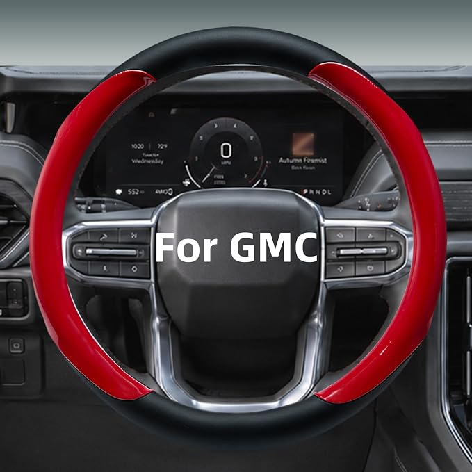 Yangday Leather Steering Wheel Cover for GMC Sierra 1500 2500 3500, 14.5-15 inches Car Steering Wheel Cover with Anti-Slip Massage Particle (Bright Red)
