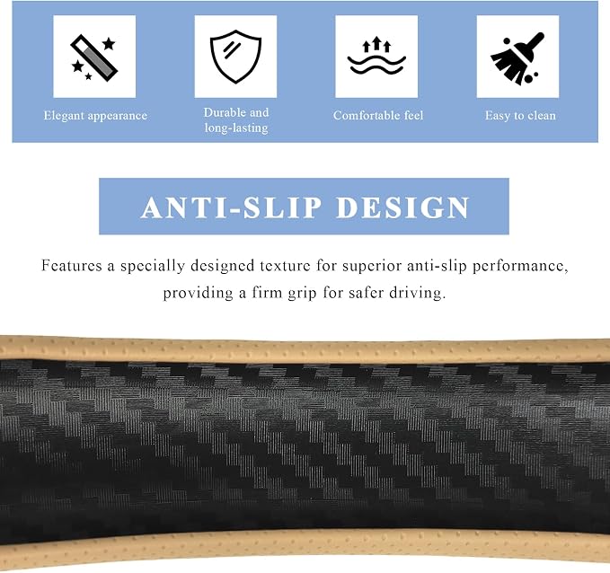 Steering Wheel Cover, 15 Inch Anti-Slip Breathable Steering Wheel Protector Auto Interior Decor, Heat-Resistant Comfort Grip Wheel Cover Universal for Most Cars Trucks SUVs (Beige)