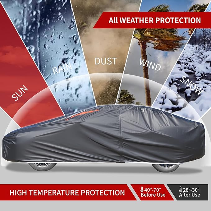 Car Covers for Automobiles, 6 Layers Car Cover Waterproof All Weather, Outdoor Car Cover Sun UV Rain Snow Wind Protection, Full Exterior Cover Fit for 193"(193 * 73 * 59 inch) Sedan