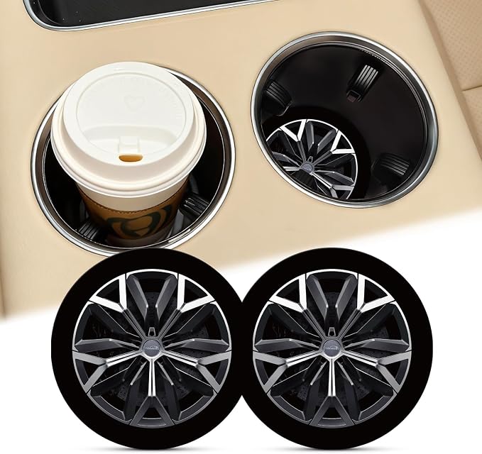 Funny Car Coasters for Cup Holders, 2 Pack Anti Slip Universal Silicone Coasters, 2.75" Car Wheels Coasters Interior Accessories for Women Men (Wheels)
