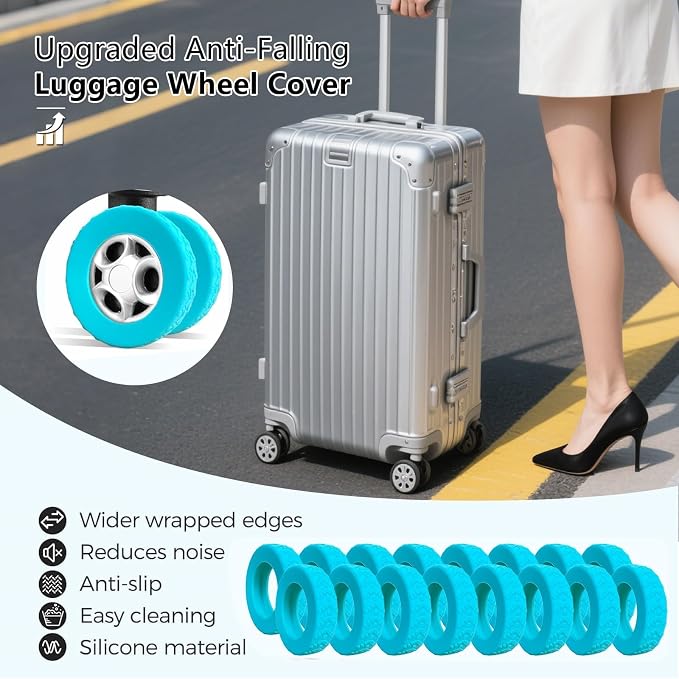 16 Pcs Luggage Wheel Covers, Anti-Noise, Fits 2-2.4" suitcase wheel, Green | Widened & Thickened Silicone, Anti-Noise & Scratch-Proof, Fits 2-2.4" Carry-On Luggage Wheels, Easy Slip-On