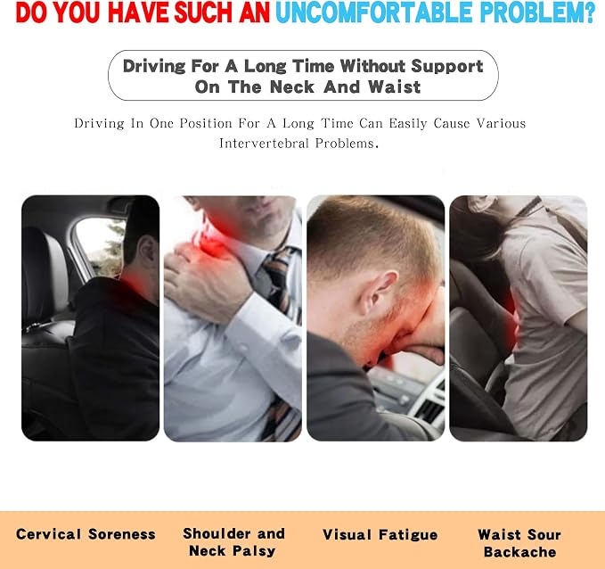 Car Neck Pillow for Neck Pain Relief and Cervical Support,Memory Foam Car Pillow for Car Seat with Adjustable Strap and Breathable Removable Cover,Car Headrest Pillow for Ergonomic Design (Gray)