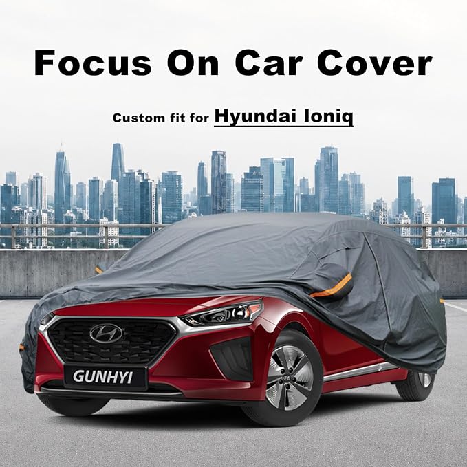 GUNHYI Premium Car Cover Custom Fit Hyundai Ioniq, 16 Layers Heavy Duty Car Cover Waterproof All Weather with Zipper Door for Sun Rain Snow Dust Uv Protection