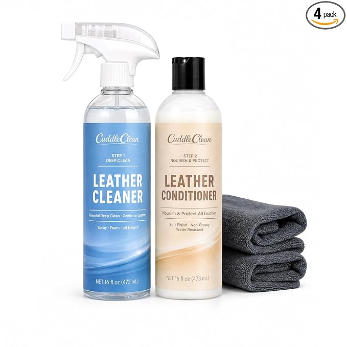 Leather Cleaner and Conditioner Kit (2×16oz) – 2-Step Leather Care System | Deep Clean & Nourish, Non-Greasy, Safe for Car Seats, Couches, Shoes & Furniture, and more