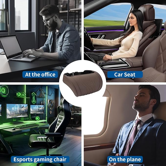 Car Headrest for Driving Memory Foam Neck Pillow with Leather Cover Soft Comfortable Seat Head Pillow Cushion for Most Cars SUV Sedan Home Office Brown 1PC